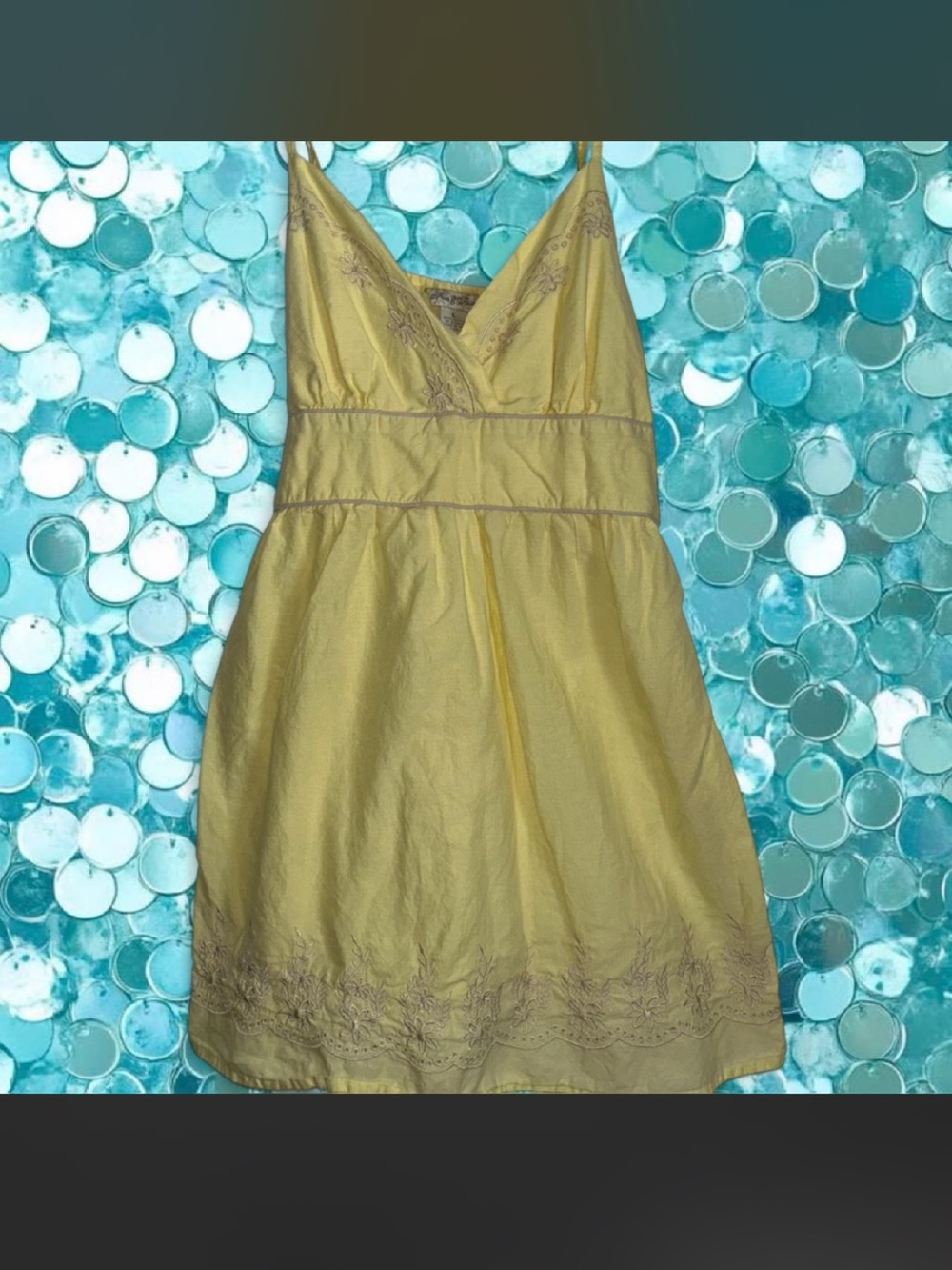 Vintage Y2K “Fun & Flirt” Butter Yellow Babydoll Spaghetti Strap w Embroidery